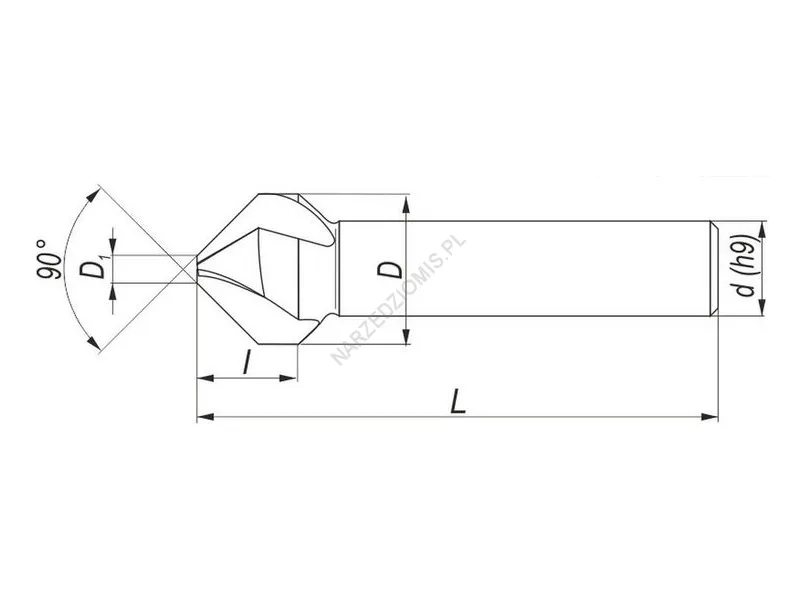Rysunek techniczny: Pogłębiacz 3-ost. 90st. 6,3 DIN 335-C HSS GL